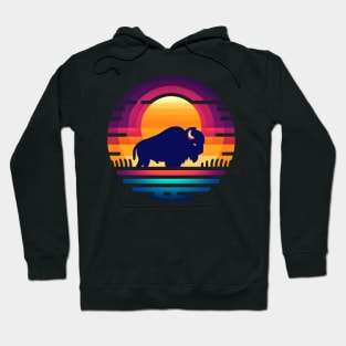 Bison Silhouette in a Sunset Background Hoodie